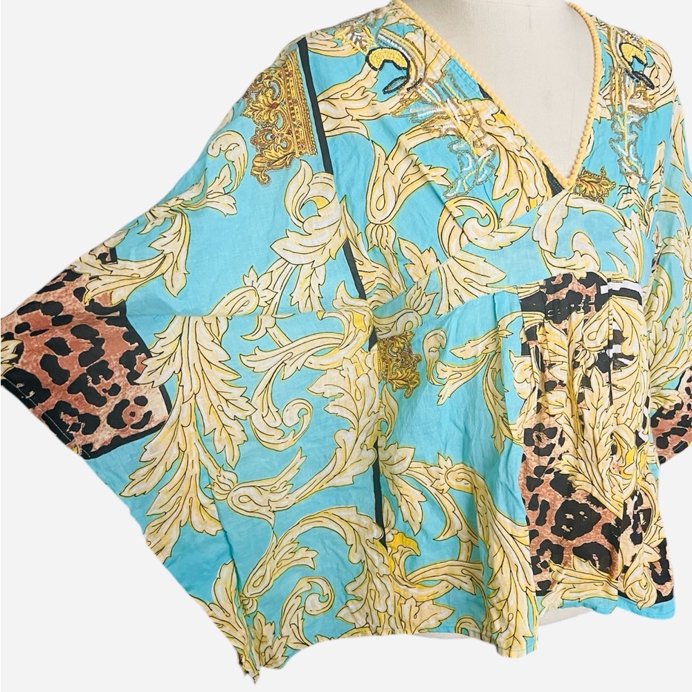 Antica Sartoria by Giacomo Cinque Top O/S Beaded Sequin Vacay Leopard Print - Picture 3 of 10
